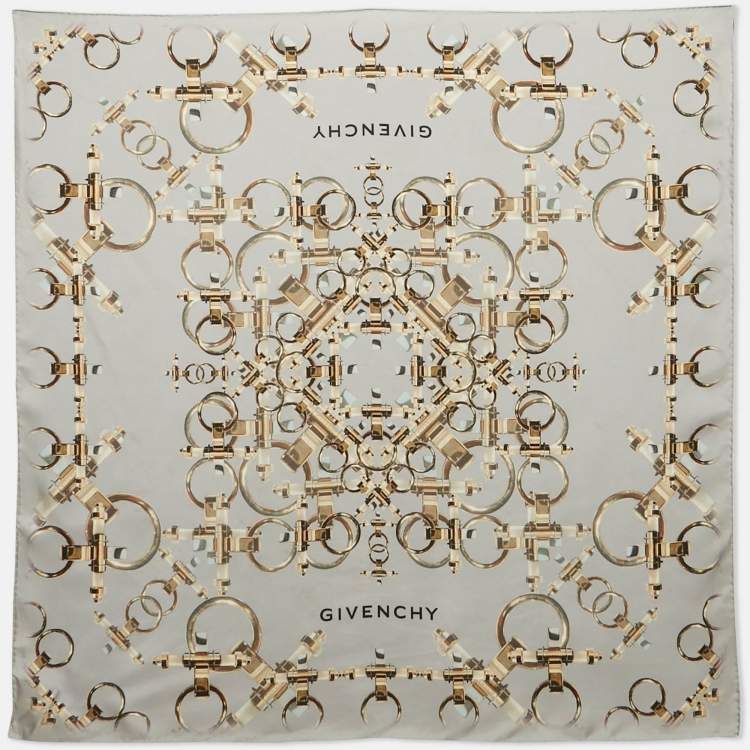 Pre Owned Givenchy Light Blue Printed Silk Square Scarf 