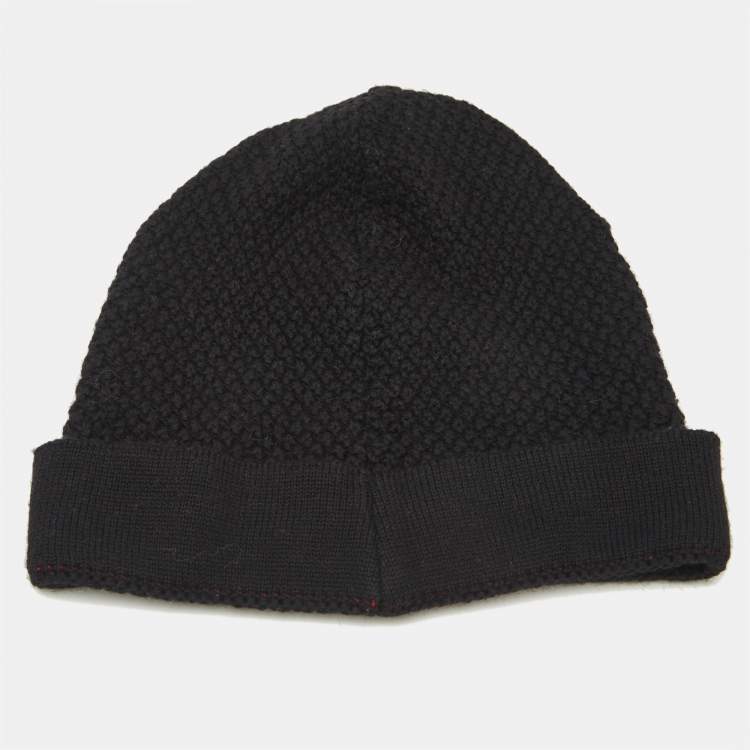 Pre Owned Givenchy Black Logo Intarsia Wool Knit Beanie 