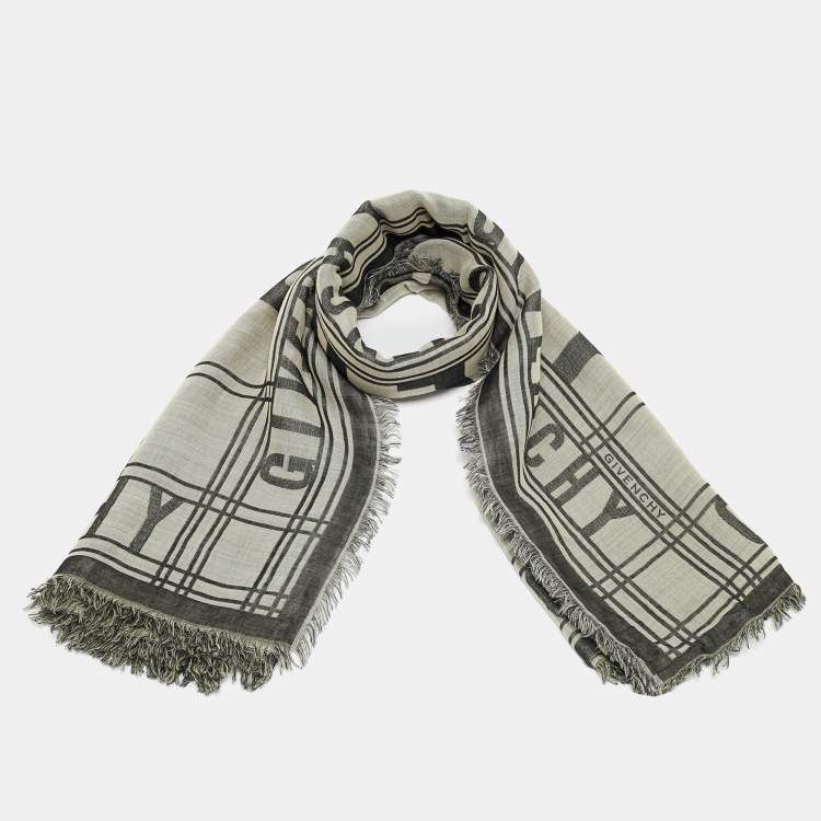 Pre Owned Givenchy Monochrome Lettering Cotton Blend Scarf 