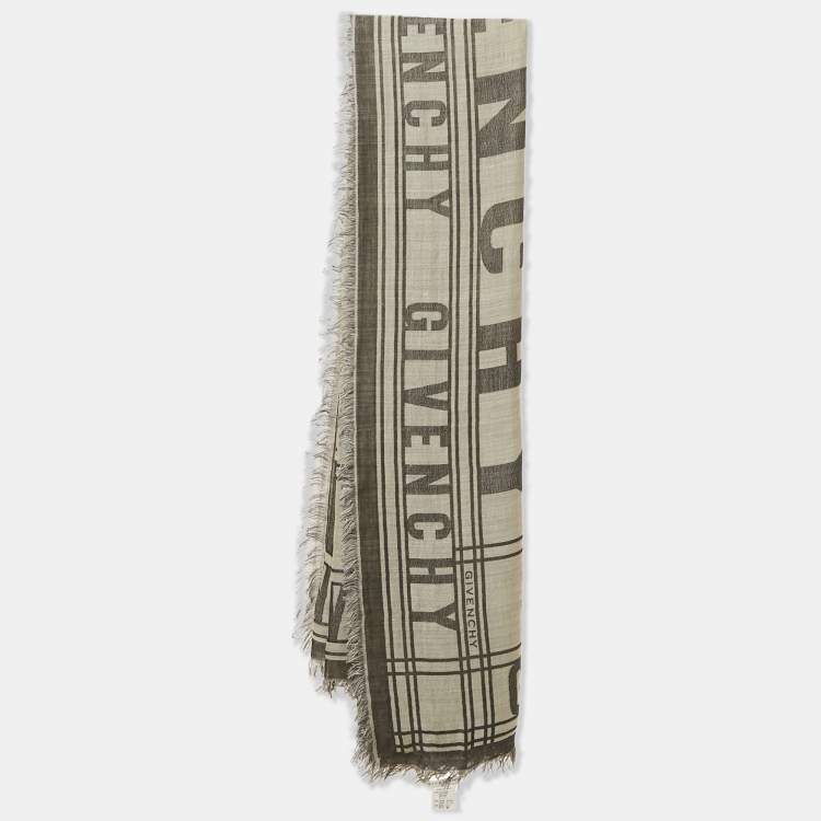 Pre Owned Givenchy Monochrome Lettering Cotton Blend Scarf 