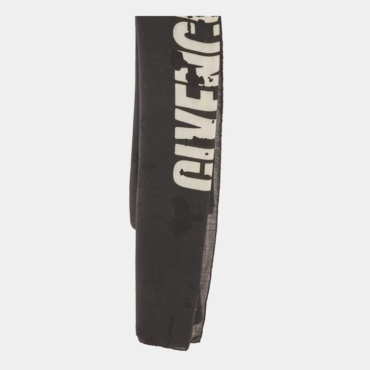 Pre Owned Givenchy Black Logo Print Wool Blend Scarf