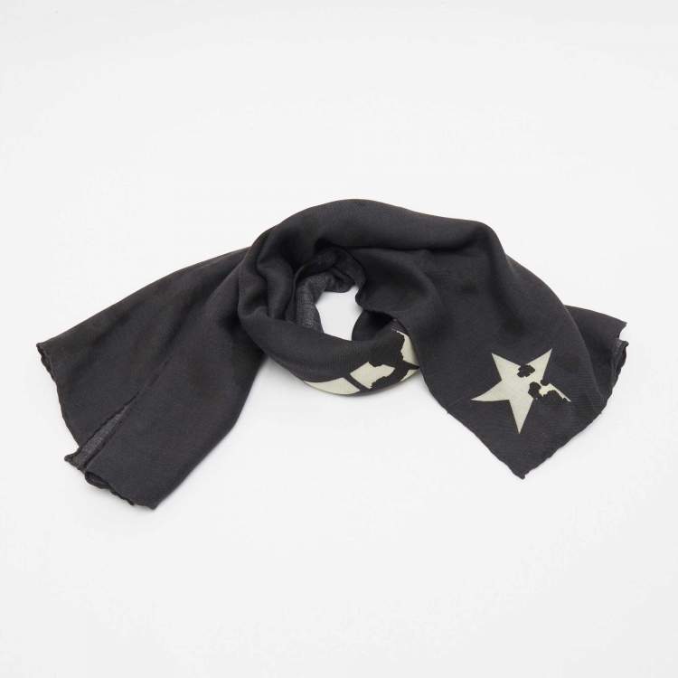Pre Owned Givenchy Black Logo Print Wool Blend Scarf