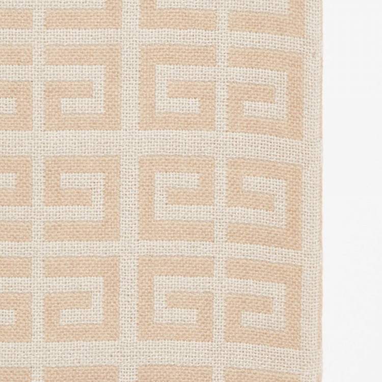Pre Owned Givenchy Beige Monogram Wool Knit Fringed Scarf