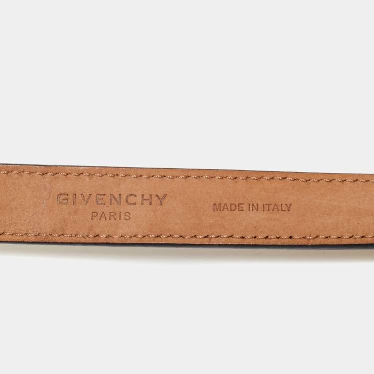 Pre Owned Givenchy Beige Leather Chain Detail Slim Belt 70 CM