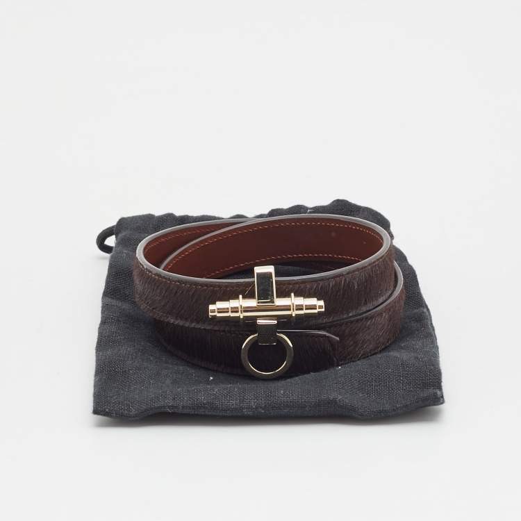 Pre Owned Givenchy Obsedia Pony Hair Gold Tone Leather Wrap Bracelet