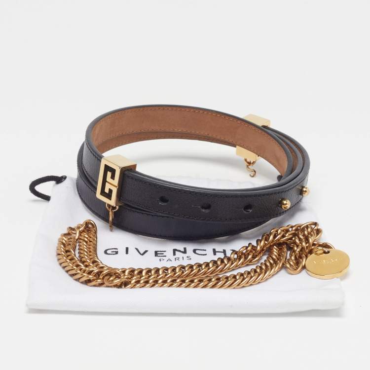 Pre Owned Givenchy Chain Detail Slim 75 CM Belt Black Leather