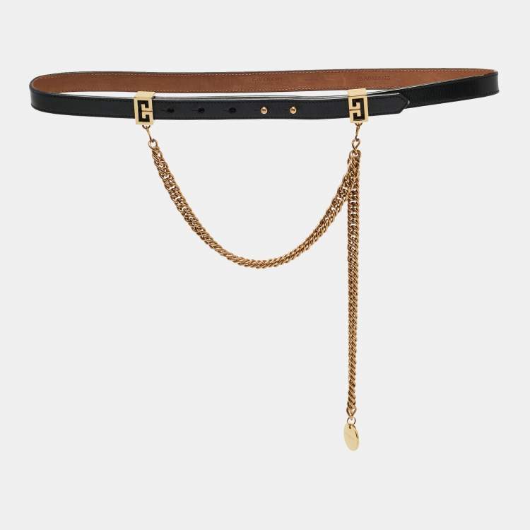Pre Owned Givenchy Chain Detail Slim 75 CM Belt Black Leather