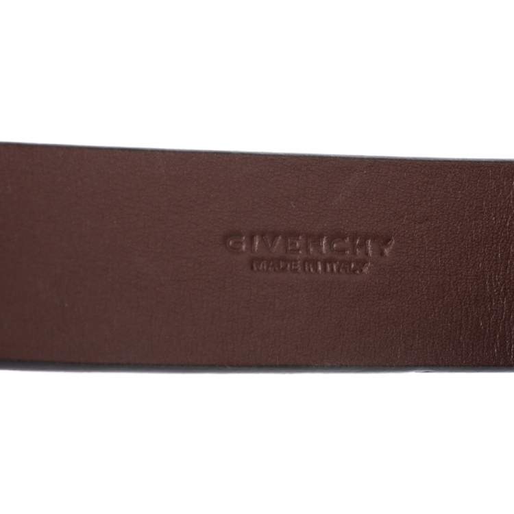 Pre Owned Givenchy Brown Leather Shark Tooth Lock Pale Gold Tone Bracelet