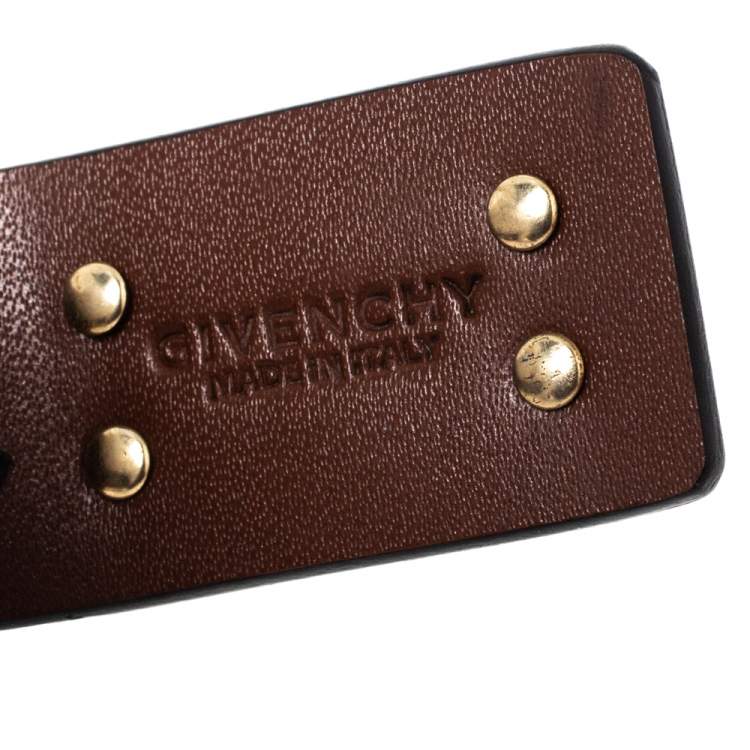 Pre Owned Givenchy Leather Shark Tooth Motif Gold Tone Bracelet