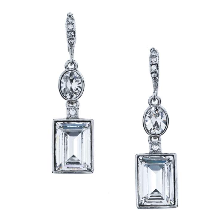 Pre Owned Givenchy Silver Tone Crystal Drop Earrings
