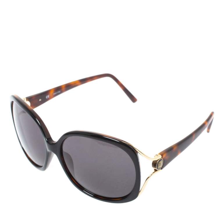 Pre Owned Givenchy Black & Havana/ Grey SGV762 Oversized Sunglasses