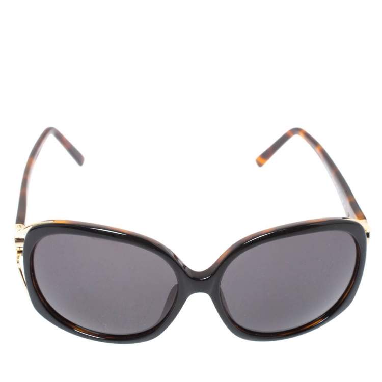 Pre Owned Givenchy Black & Havana/ Grey SGV762 Oversized Sunglasses