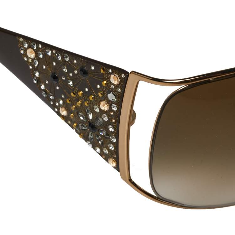 Pre Owned Givenchy Brown Floral Crystal Embellished/Brown Gradient SGV 364S Limited Edition Oversized Sunglasses