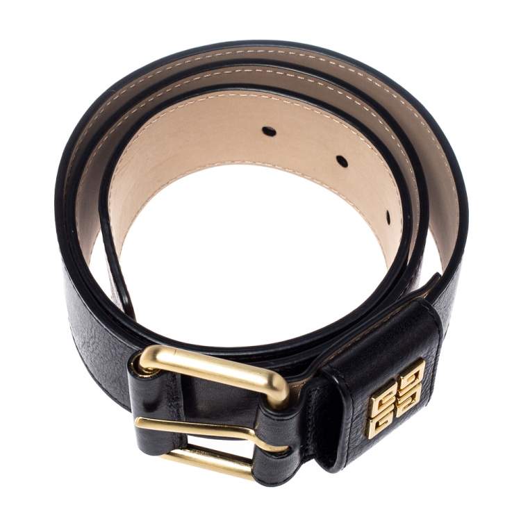 Pre Owned Givenchy Black Crinkled Leather Belt 80CM