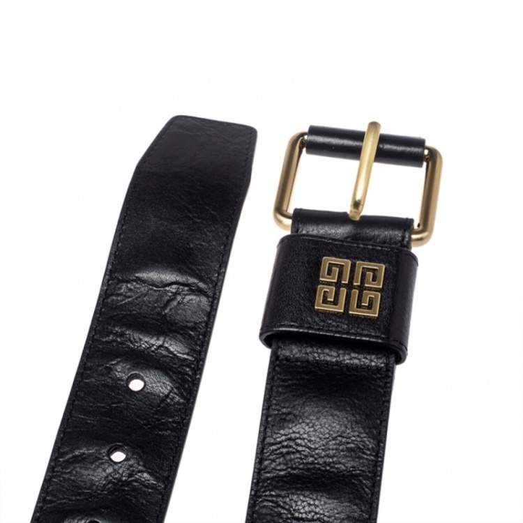 Pre Owned Givenchy Black Crinkled Leather Belt 80CM