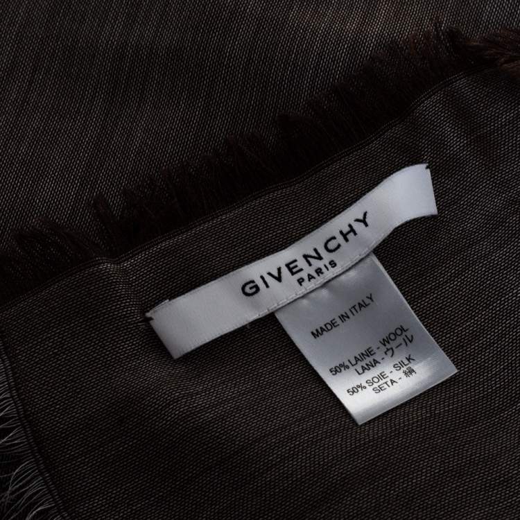 Pre Owned Givenchy Brown & White Star Logo Detail Wool & Silk Shawl