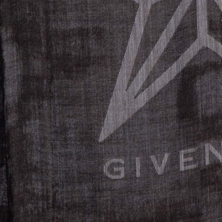 Pre Owned Givenchy Brown & White Star Logo Detail Wool & Silk Shawl