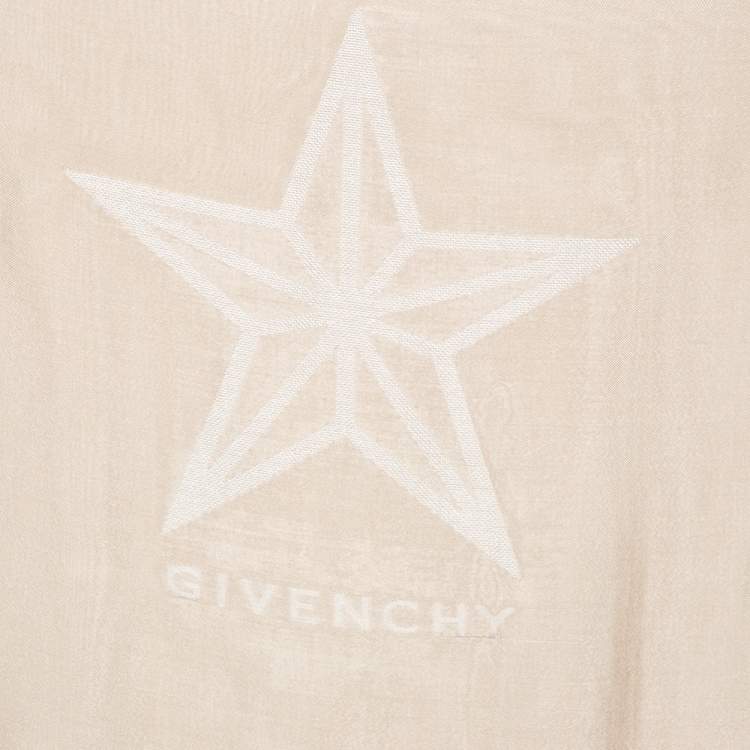 Pre Owned Givenchy Ivory Cotton Silk Star Logo Jacquard Scarf