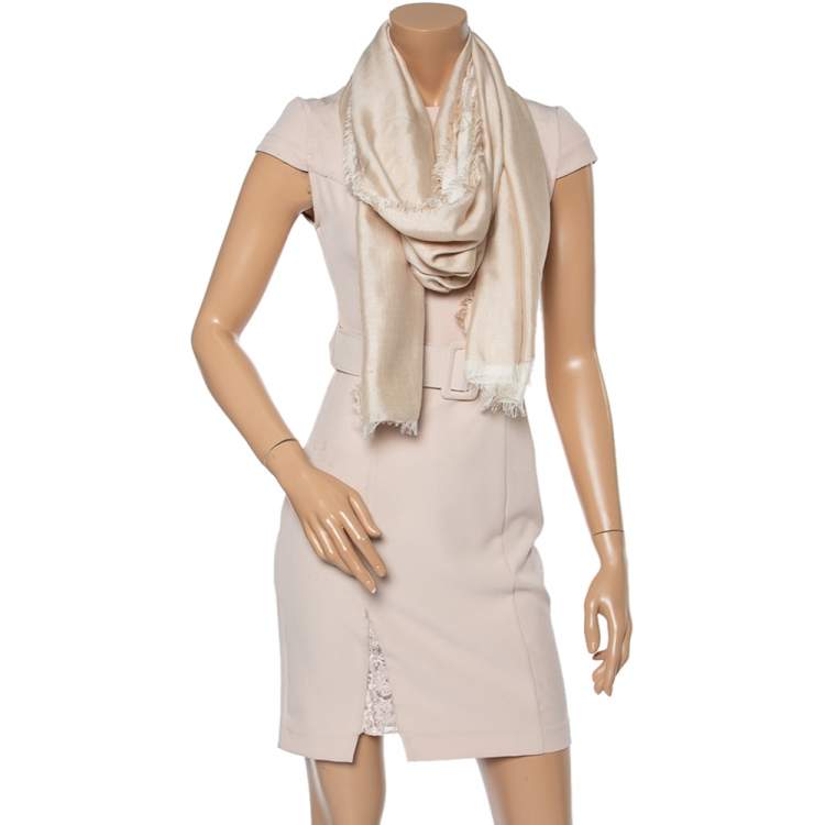 Pre Owned Givenchy Ivory Cotton Silk Star Logo Jacquard Scarf