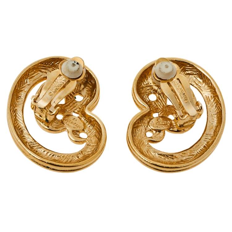 Pre Owned Givenchy Vintage Gold Tone Swirl Clip On Stud Earings
