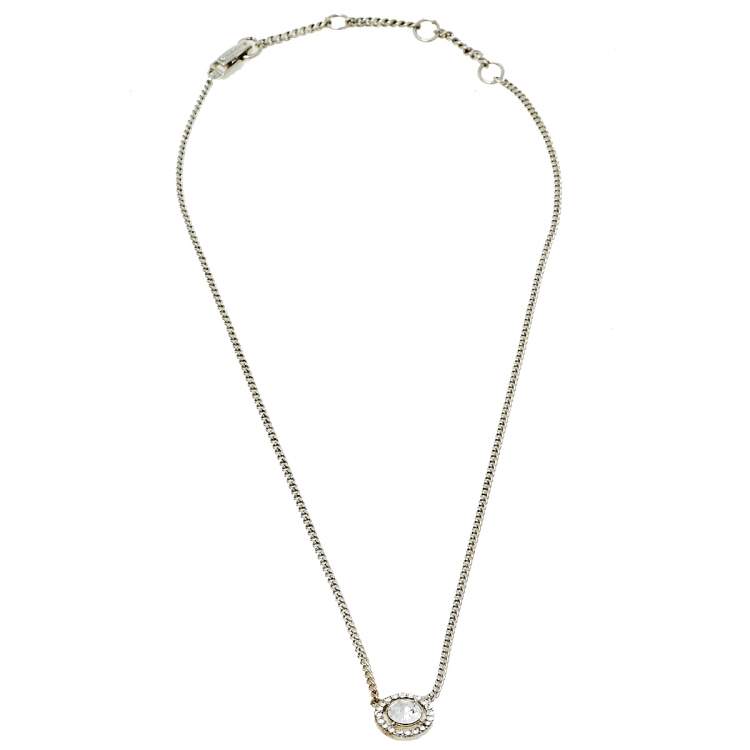 Pre Owned Givenchy Silver Tone Crystal Pendant Chain Necklace