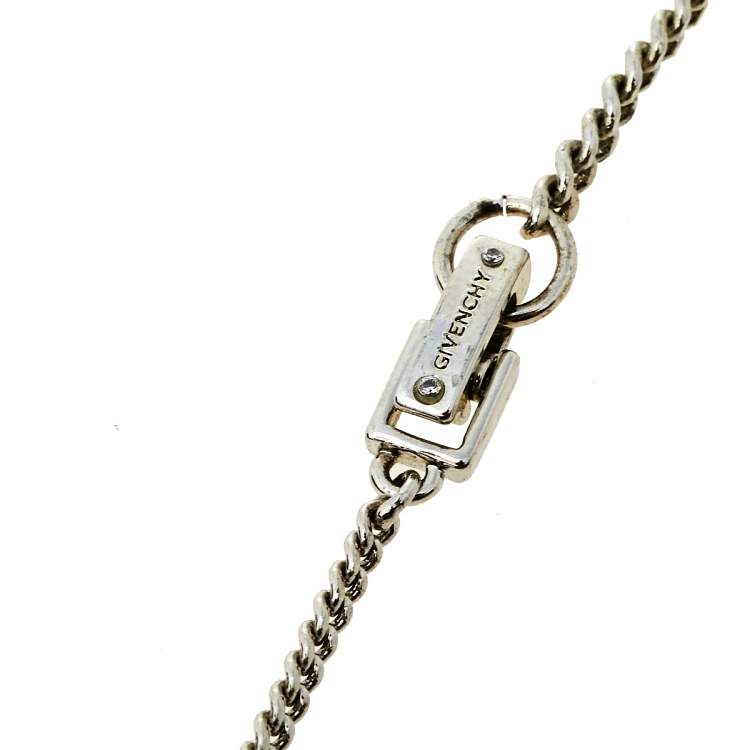 Pre Owned Givenchy Silver Tone Crystal Pendant Chain Necklace