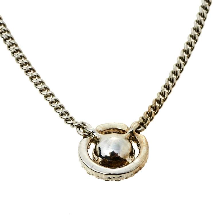 Pre Owned Givenchy Silver Tone Crystal Pendant Chain Necklace