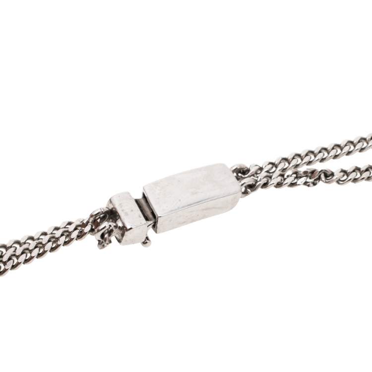 Pre Owned Givenchy Silver Tone Shark Tooth Pendant Double Chain Necklace