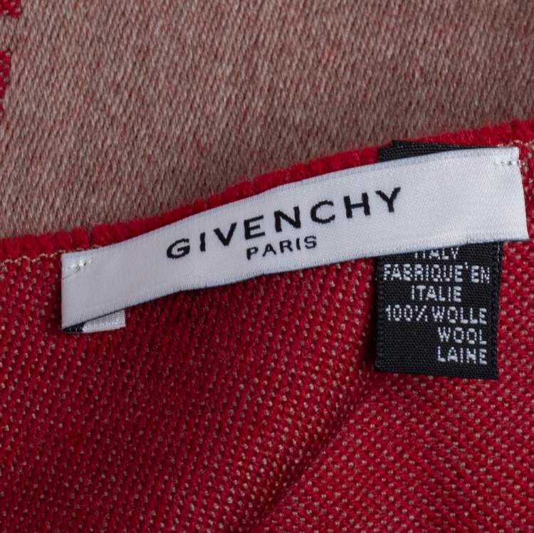 Pre Owned Givenchy Color Block Logo Jacquard Wool Fringed Stole