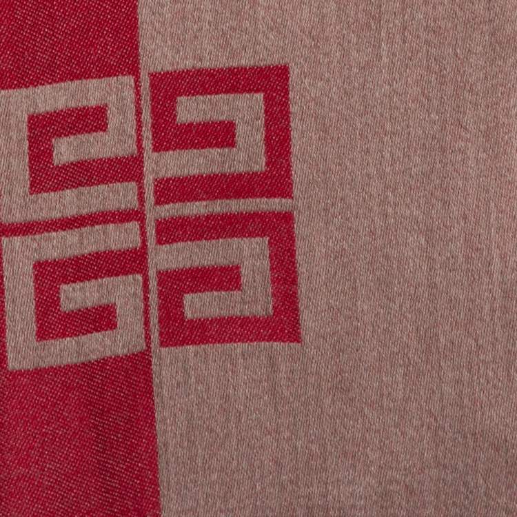 Pre Owned Givenchy Color Block Logo Jacquard Wool Fringed Stole