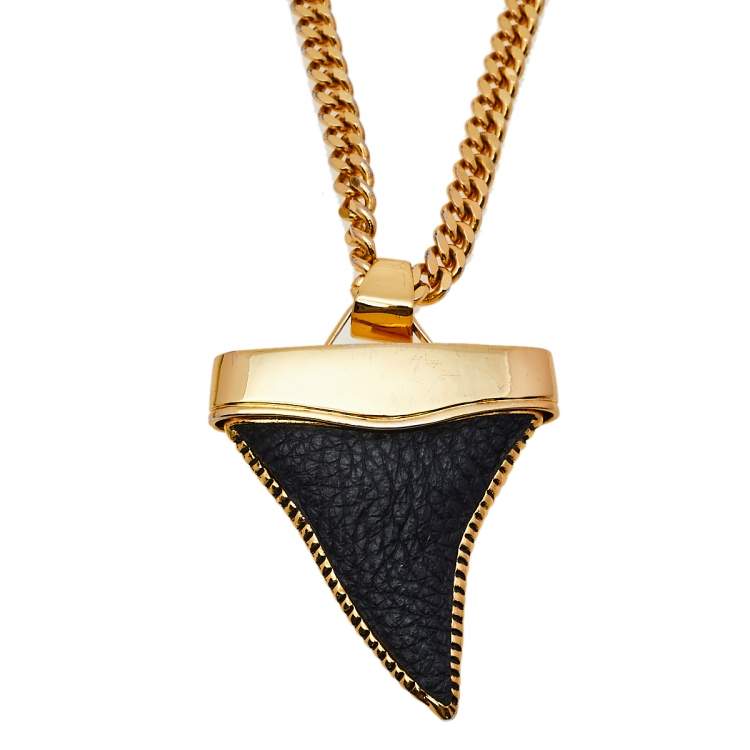 Pre Owned Givenchy Black Leather Shark Tooth Pendant Necklace