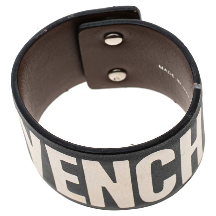Pre Owned Givenchy Black Leather Logo Print Bracelet S