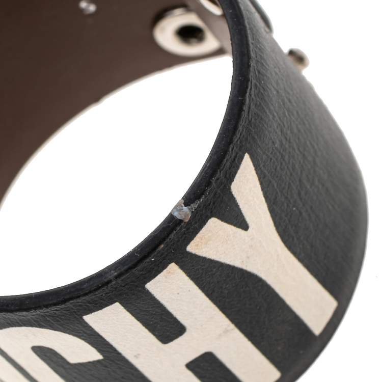 Pre Owned Givenchy Black Leather Logo Print Bracelet S