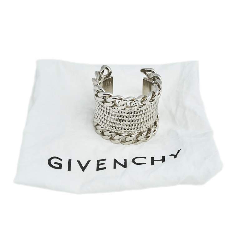 Pre Owned Givenchy Silver Tone Chain Link Cuff Bracelet 