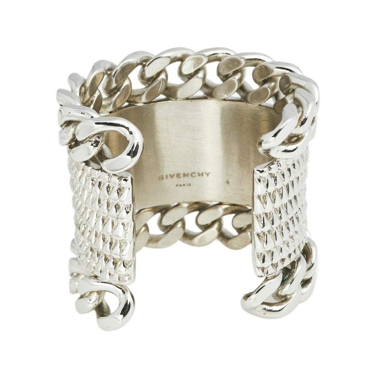 Pre Owned Givenchy Silver Tone Chain Link Cuff Bracelet 