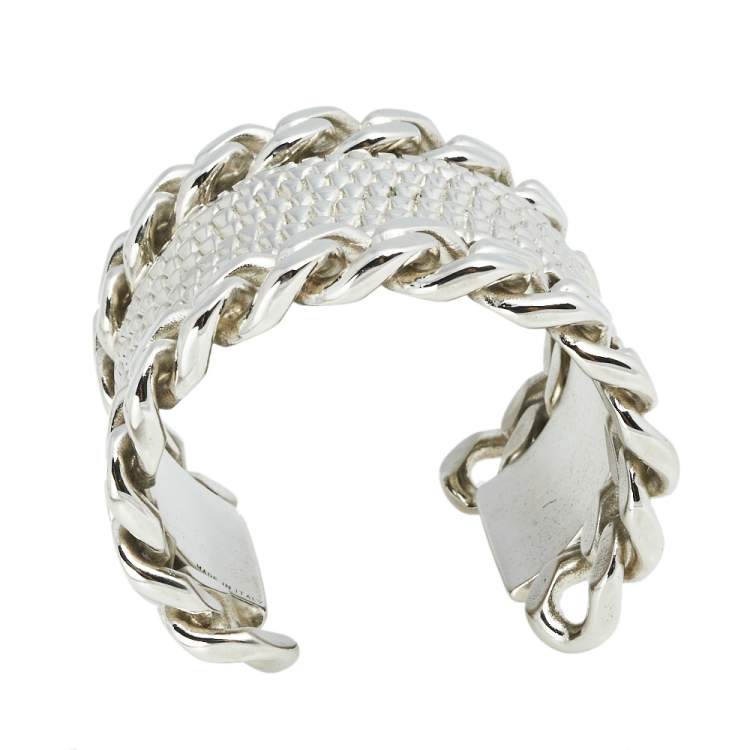 Pre Owned Givenchy Silver Tone Chain Link Cuff Bracelet 