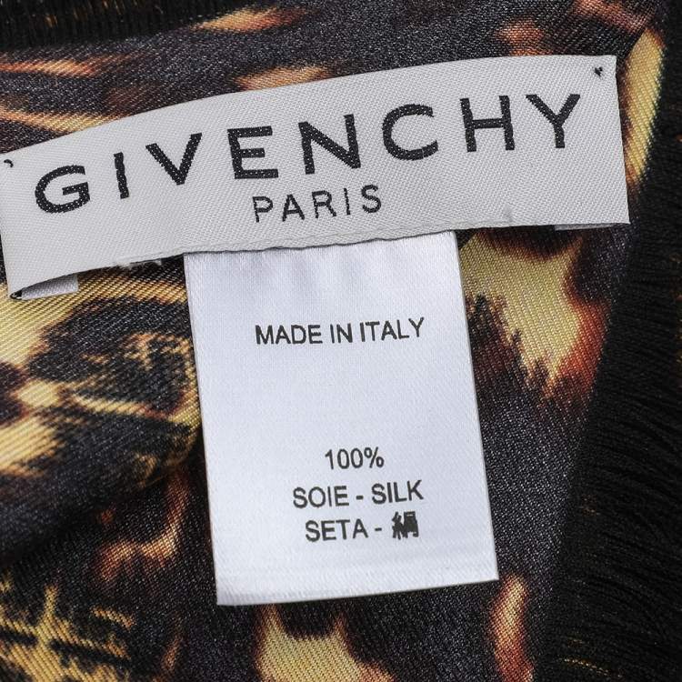 Pre Owned Givenchy Black & Yellow Animal Print Silk Scarf