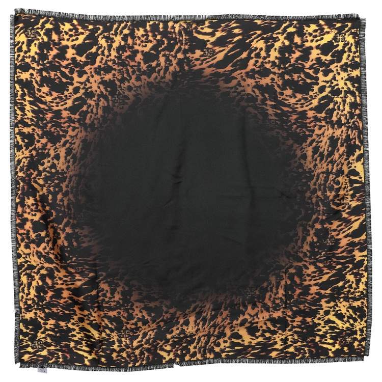 Pre Owned Givenchy Black & Yellow Animal Print Silk Scarf