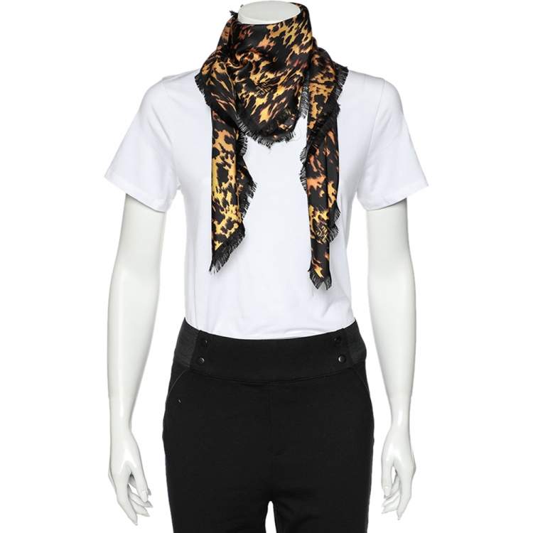 Pre Owned Givenchy Black & Yellow Animal Print Silk Scarf