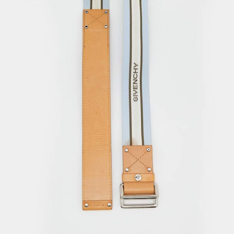 Pre Owned Givenchy Blue/Brown Canvas and Leather Belt 100cm (M)