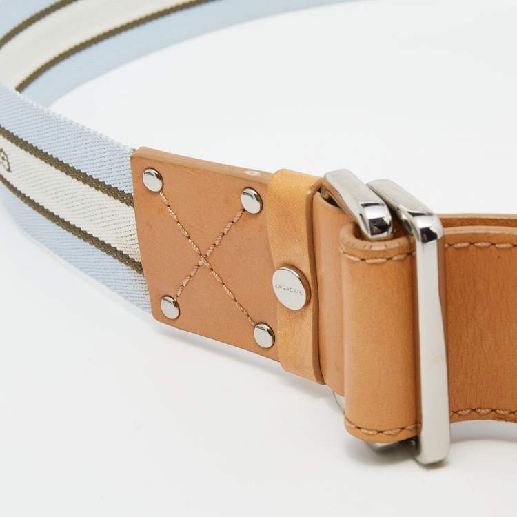 Pre Owned Givenchy Blue/Brown Canvas and Leather Belt 100cm (M)