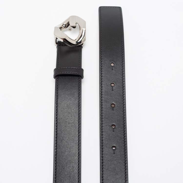 Pre Owned Givenchy Black Leather G Buckle Belt Size 80CM