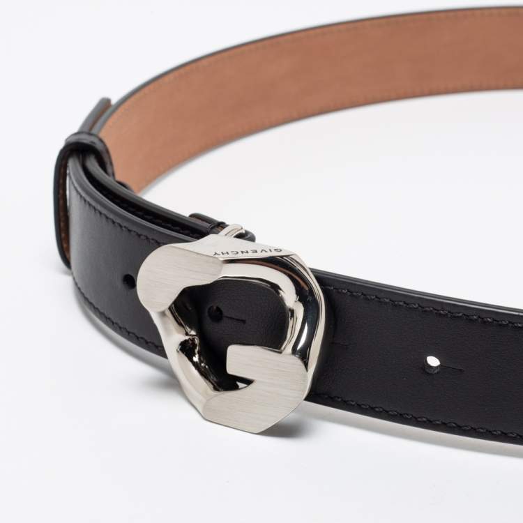Pre Owned Givenchy Black Leather G Buckle Belt Size 80CM
