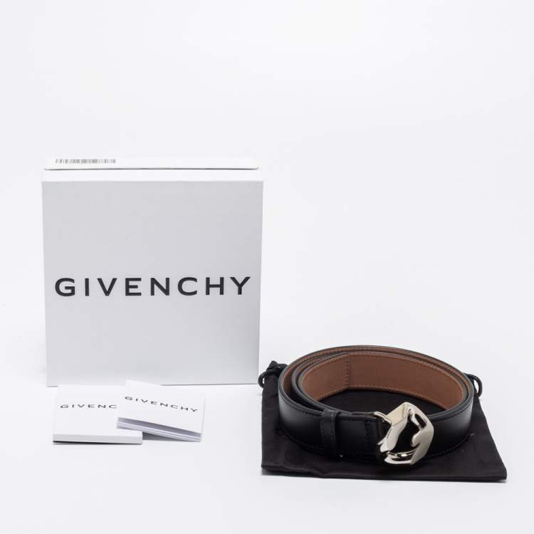 Pre Owned Givenchy Black Leather G Buckle Belt Size 80CM