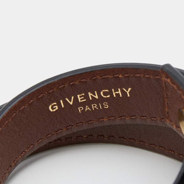Pre Owned Givenchy Black Leather Chain Detail Wrap Bracelet