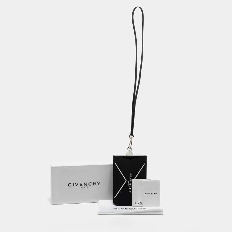 Pre Owned Givenchy Black/White Fabric and Leather Logo Phone Case Strap