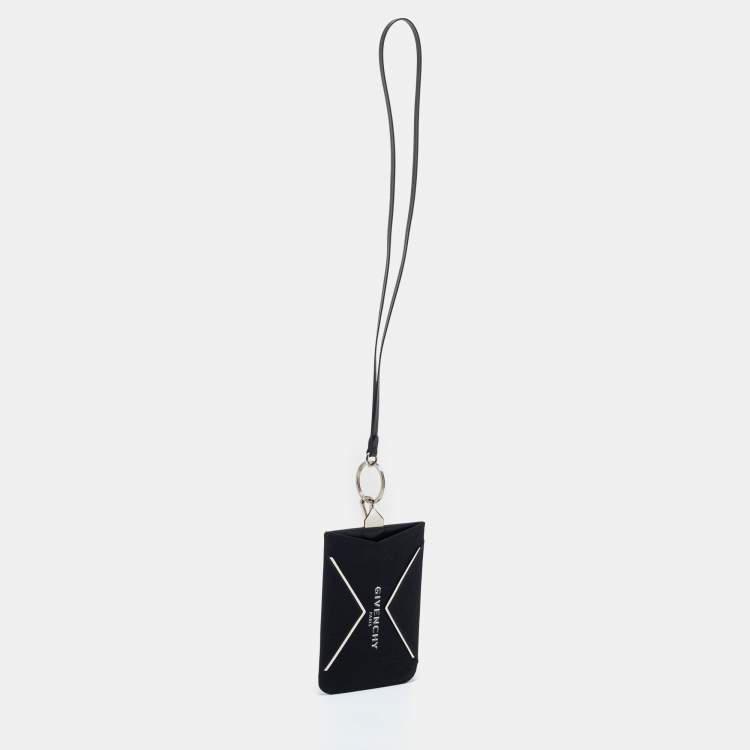 Pre Owned Givenchy Black/White Fabric and Leather Logo Phone Case Strap