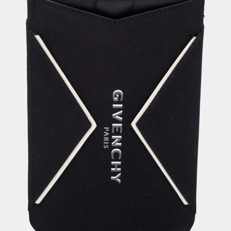 Pre Owned Givenchy Black/White Fabric and Leather Logo Phone Case Strap