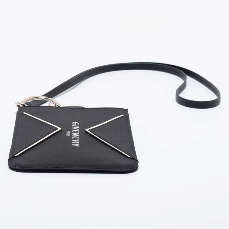 Pre Owned Givenchy Black/White Fabric and Leather Logo Phone Case Strap