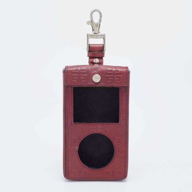 Pre Owned Givenchy Burgundy Monogram Embossed Leather iPod Case